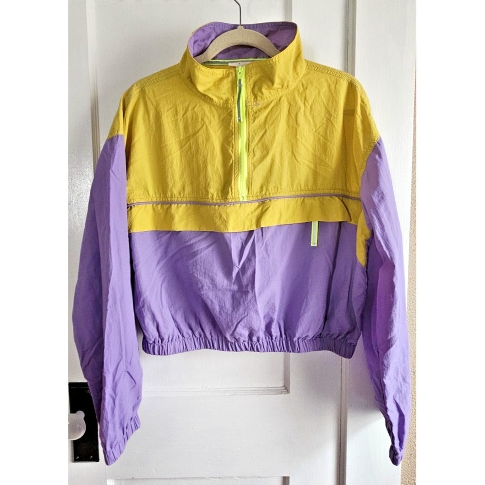 Dee Elly colorblock windbreaker crop jacket 1/2 zip 100% Nylon pocket woman M